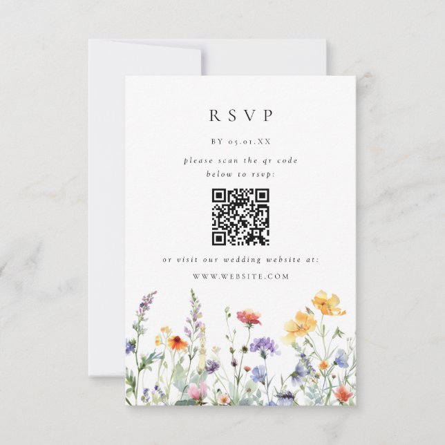 Carte de réponse de mariage à code QR Wildflower (Devant)