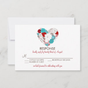 Carte de réponse de mariage à cœur floral fantaisi