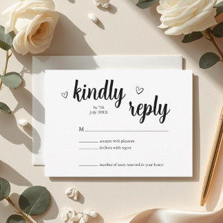 Carte de réponse de mariage à cœur minimaliste