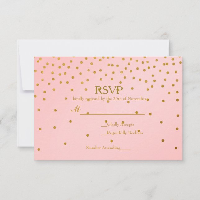 Carte de réponse de mariage à confettis rose et or (Devant)