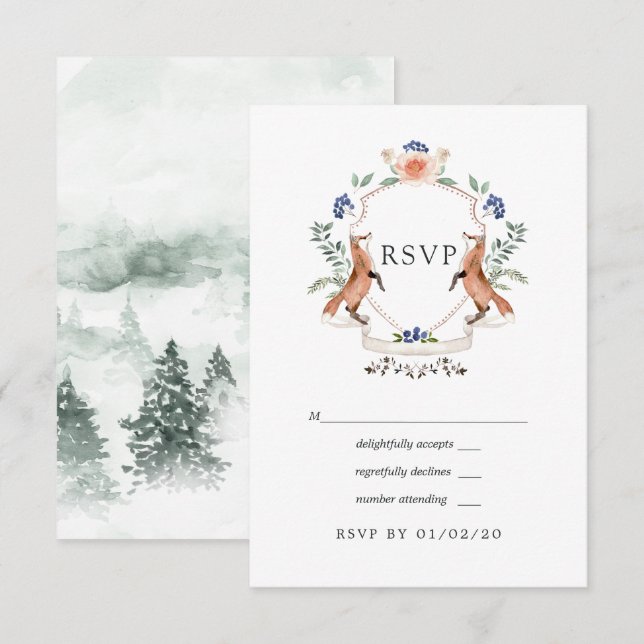 Carte de réponse de mariage à crête de laurier de  (Devant / Derrière)