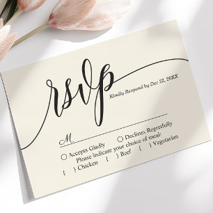 Carte de réponse de mariage à écriture simple crèm