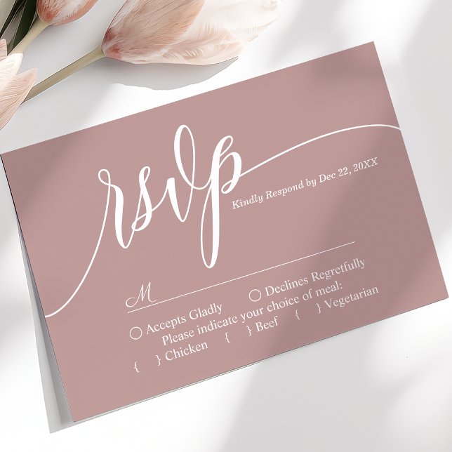 Carte de réponse de mariage à écriture simple rose (Créateur téléchargé)