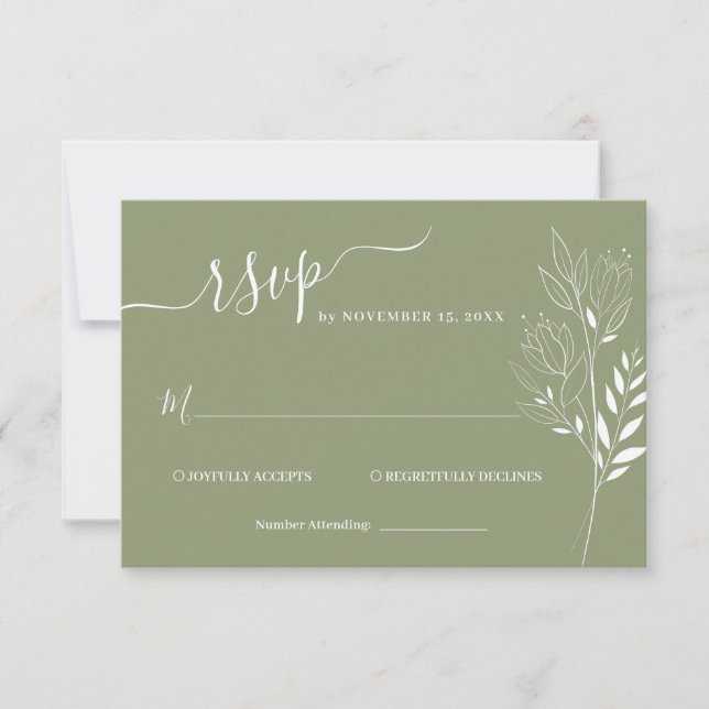 Carte de réponse de mariage à feuillage de fleurs  (Devant)