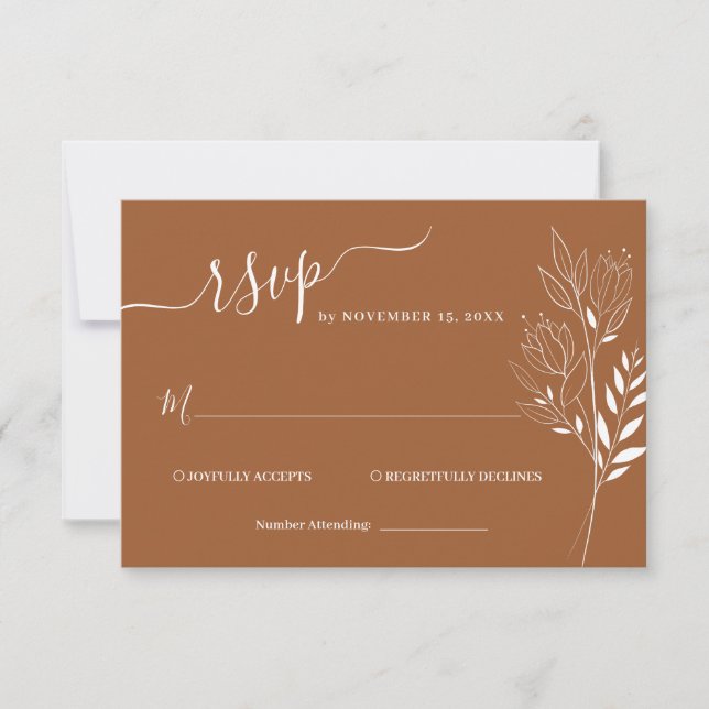 Carte de réponse de mariage à feuillage de fleurs  (Devant)