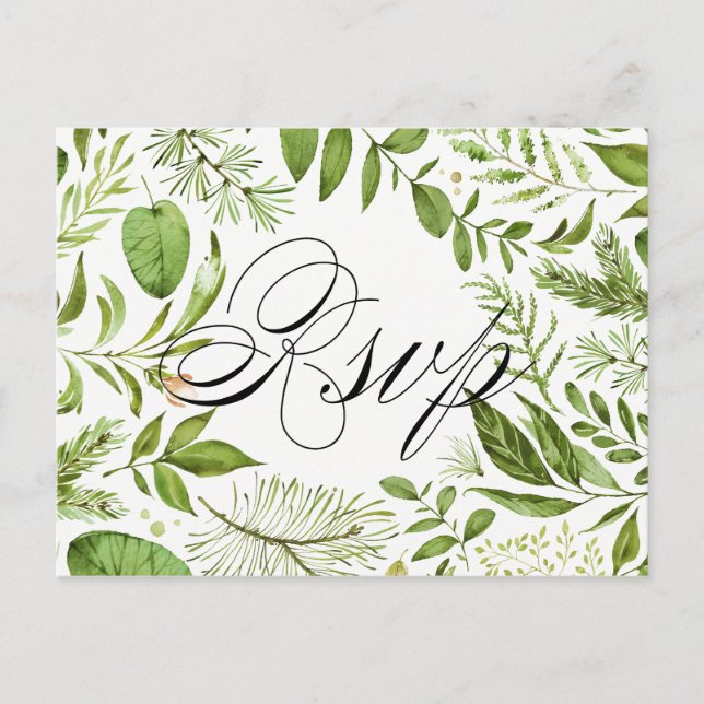 Carte de réponse de mariage à feuillage vert sauva (Devant)