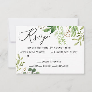 Carte de réponse de mariage à feuille verte