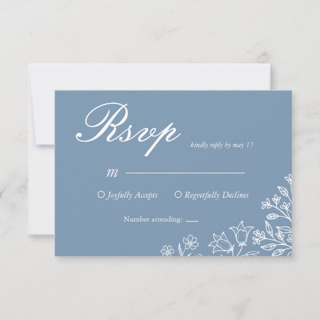 Carte de réponse de mariage à fleur sauvage bleu p (Devant)