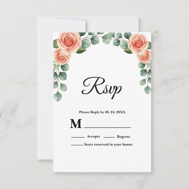 Carte de réponse de mariage à fleurs arquées Rose  (Devant)