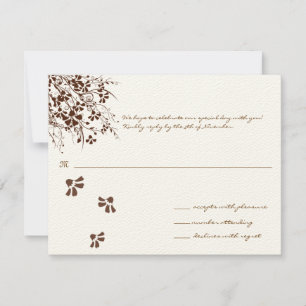 Carte de réponse de mariage à fleurs brunes