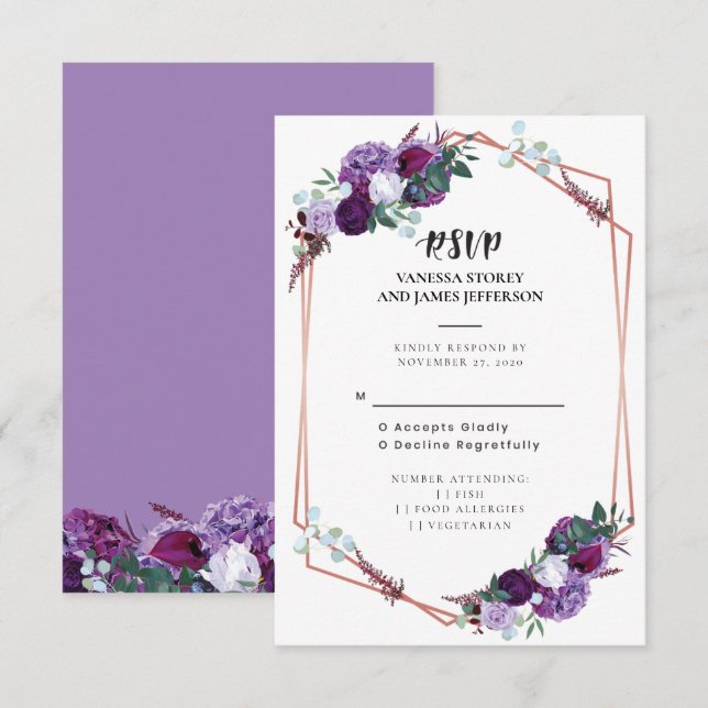 Carte de réponse de mariage à fleurs géométriques  (Devant / Derrière)