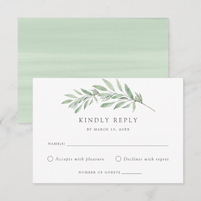 Carte de réponse de mariage à la branche d'olive a (Devant / Derrière)