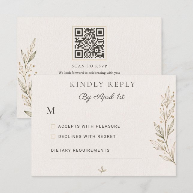 Carte de réponse de mariage à la branche d'olive b (Devant / Derrière)