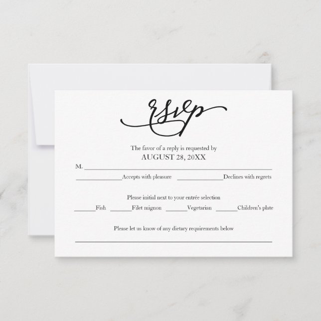 Carte de réponse de mariage à la calligraphie élég (Devant)