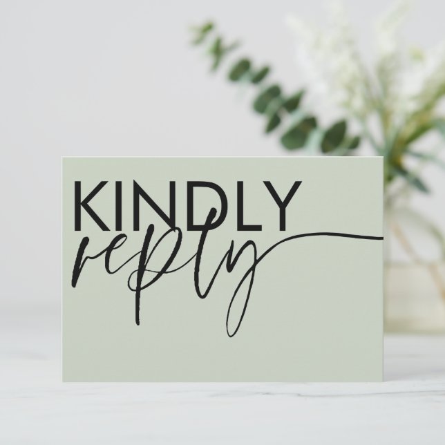 Carte de réponse de mariage à la calligraphie vert (Debout devant)