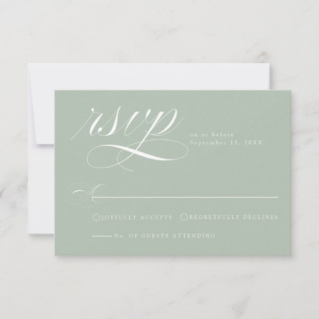 Carte de réponse de mariage à la calligraphie vert (Devant)