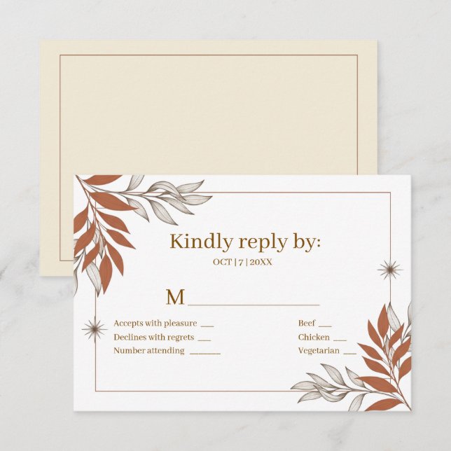 Carte de réponse de mariage à la feuille de terre  (Devant / Derrière)
