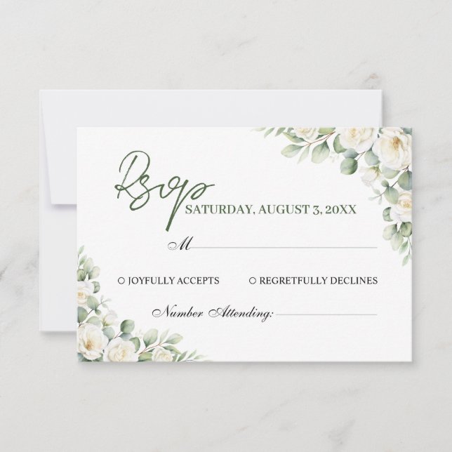 Carte de réponse de mariage à la flore blanche élé (Devant)