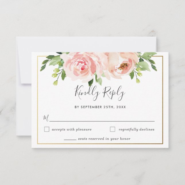 Carte de réponse de mariage à la flore de blush mo (Devant)