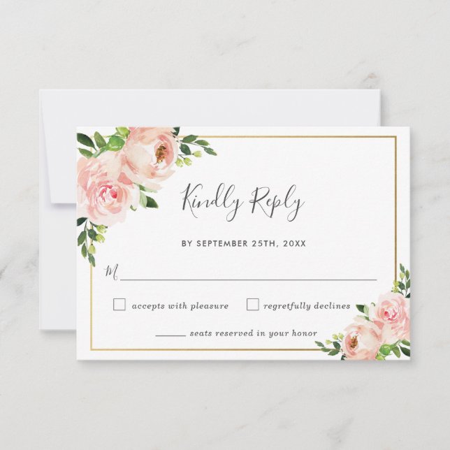 Carte de réponse de mariage à la flore rose élégan (Devant)