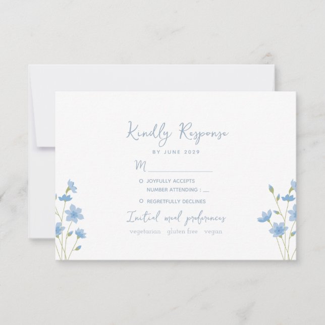 Carte de réponse de mariage à la pervenche fleur s (Devant)