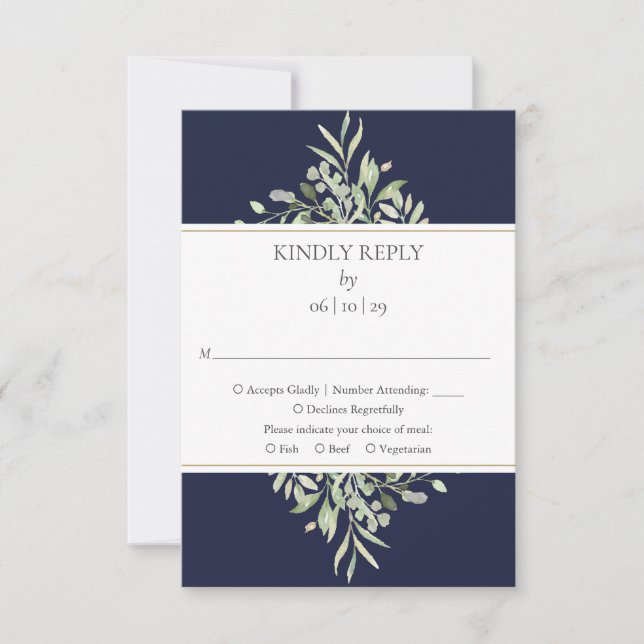 Carte de réponse de mariage à la verdure bleue mar (Devant)