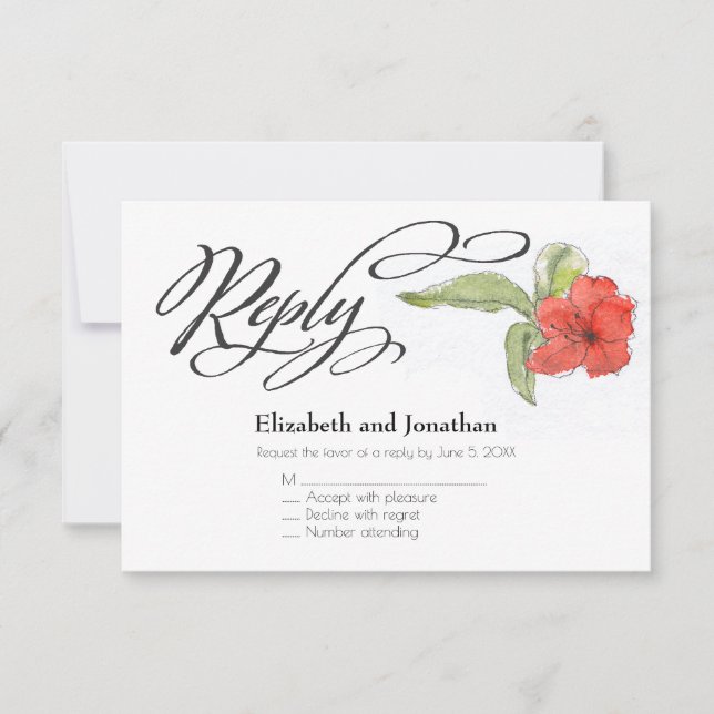 Carte de réponse de mariage à l'aquarelle à fleurs (Devant)