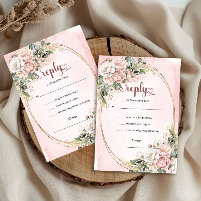 Carte de réponse de mariage à l'aquarelle avec ver (Blush Pink Greenery Watercolor Wedding RSVP Card

)