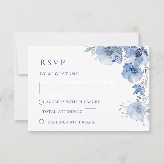 Carte de réponse de mariage à l'aquarelle bleue (Devant)
