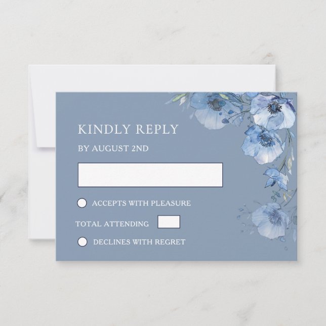 Carte de réponse de mariage à l'aquarelle bleue (Devant)