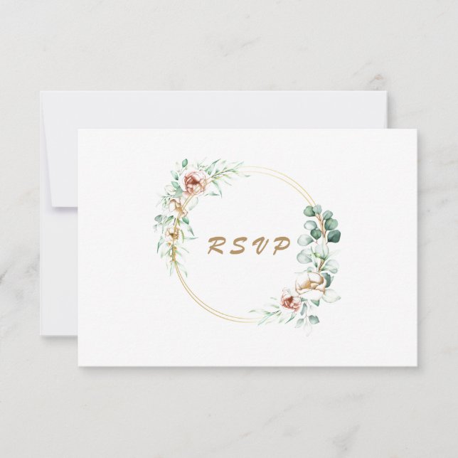 Carte de réponse de mariage à l'aquarelle de feuil (Devant)