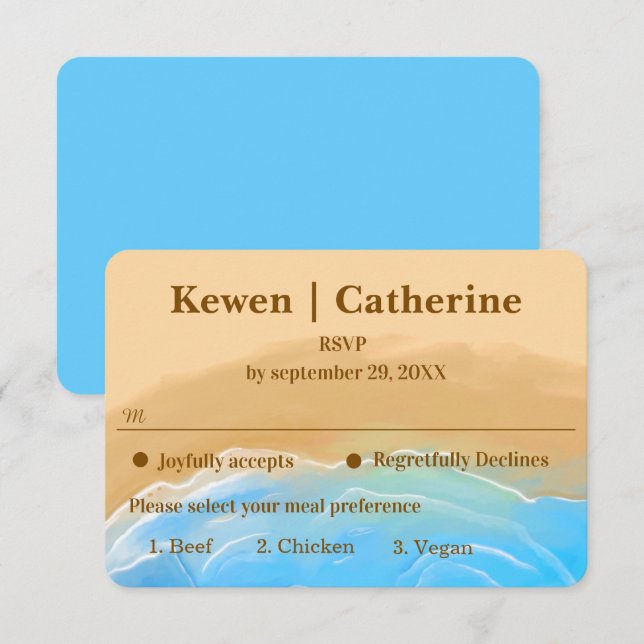 Carte de réponse de mariage à l'aquarelle de plage (Devant / Derrière)