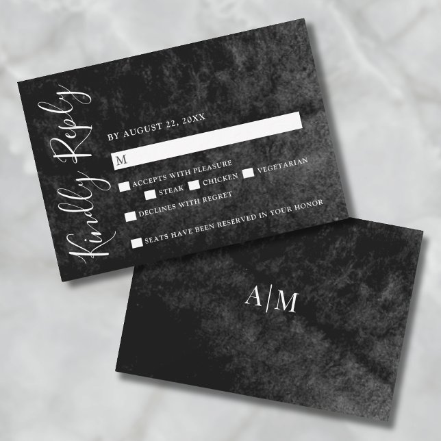 Carte de réponse de mariage à l'aquarelle noir et  (Watercolor Black And White Wedding RSVP Card )