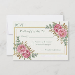 Carte de réponse de mariage à l'aquarelle rose blu