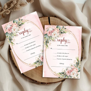 Carte de réponse de mariage à l'aquarelle Rose Gol