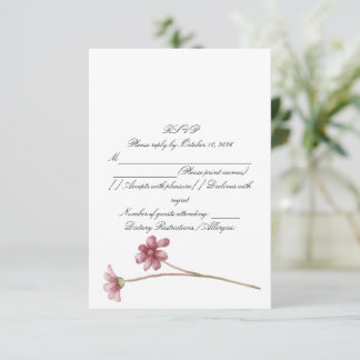 Carte de réponse de mariage à l'aquarelle rose pou