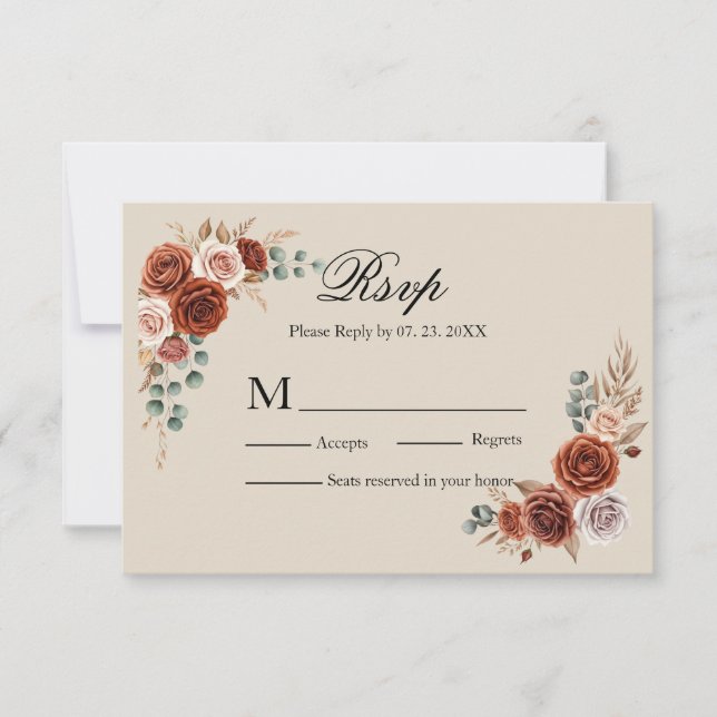 carte de réponse de mariage à l'aquarelle rose Ter (Devant)