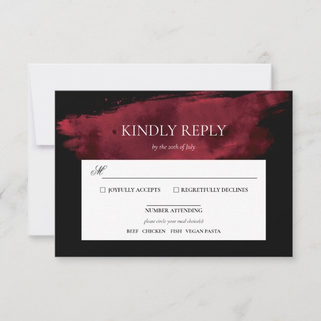 Carte de réponse de mariage à l'aquarelle rouge ro (Devant)