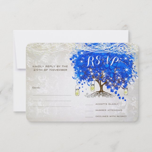 Carte de réponse de mariage à l'arbre à feuilles e (Devant)