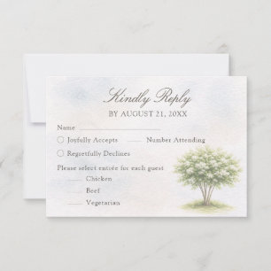 Carte de réponse de mariage à l'arbre à l'aquarell