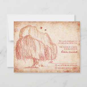Carte de réponse de mariage à l'arbre de saule d'a