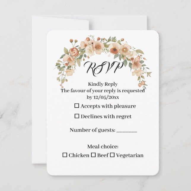 Carte de réponse de mariage à l'arche florale roma (Devant)