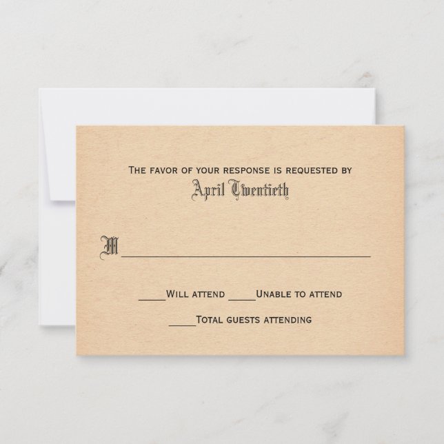 Carte de réponse de mariage à l'aspect parchemin a (Devant)