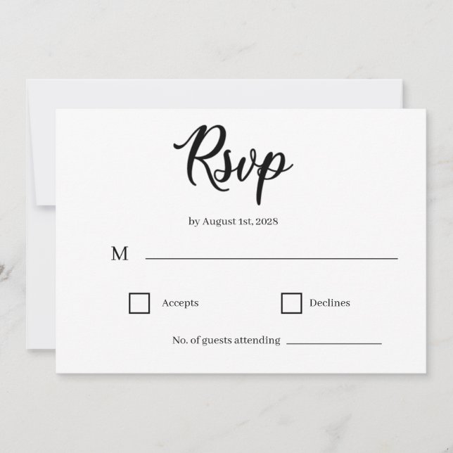 Carte de réponse de mariage à l'écriture élégante  (Devant)