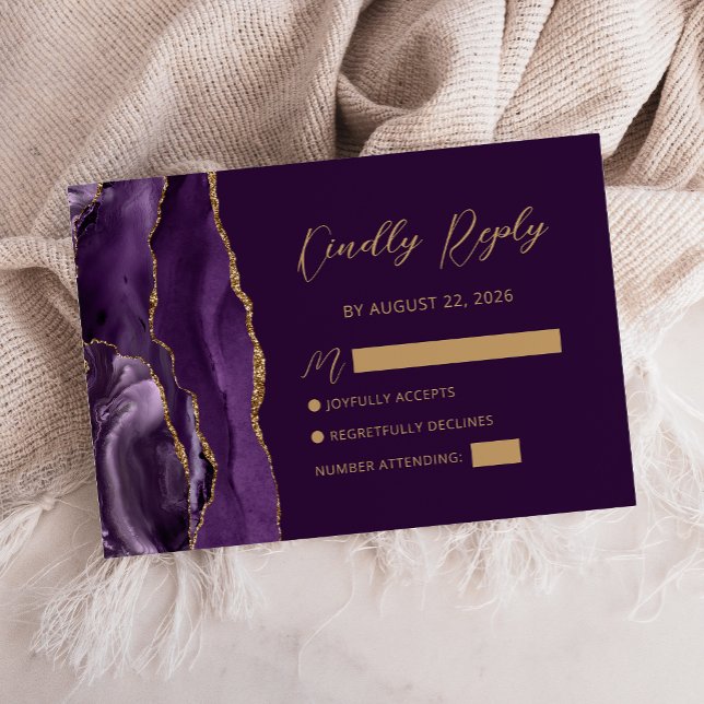 Carte de réponse de mariage à l'écriture en agate  (Créateur téléchargé)