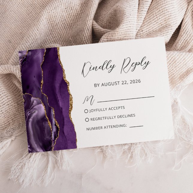 Carte de réponse de mariage à l'écriture en agate  (Créateur téléchargé)
