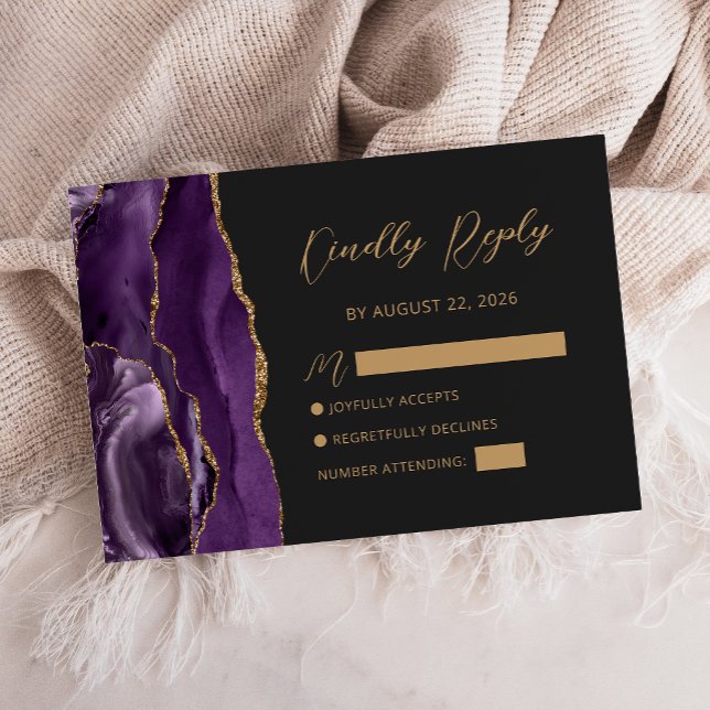 Carte de réponse de mariage à l'écriture en agate  (Créateur téléchargé)