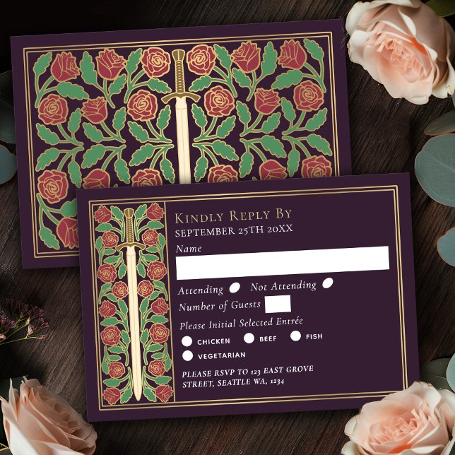 Carte de réponse de mariage à l'épée florale médié (Créateur téléchargé)