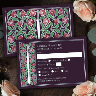 Carte de réponse de mariage à l'épée florale médié