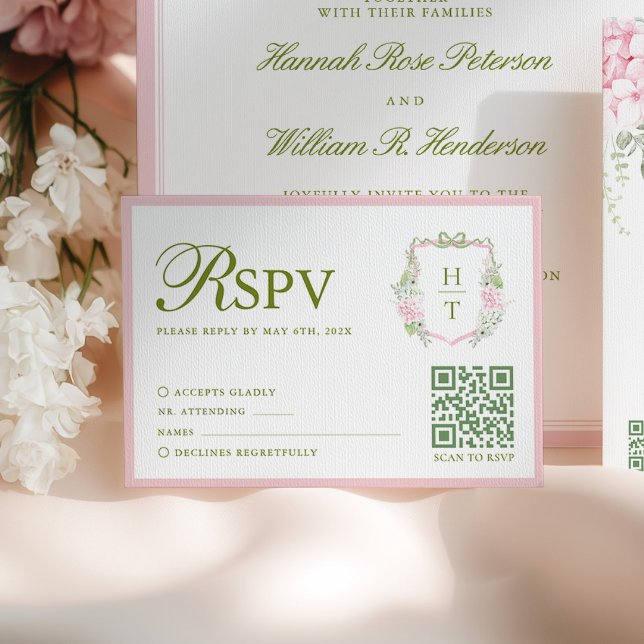 Carte de réponse de mariage à l'hortensia rose (Créateur téléchargé)
